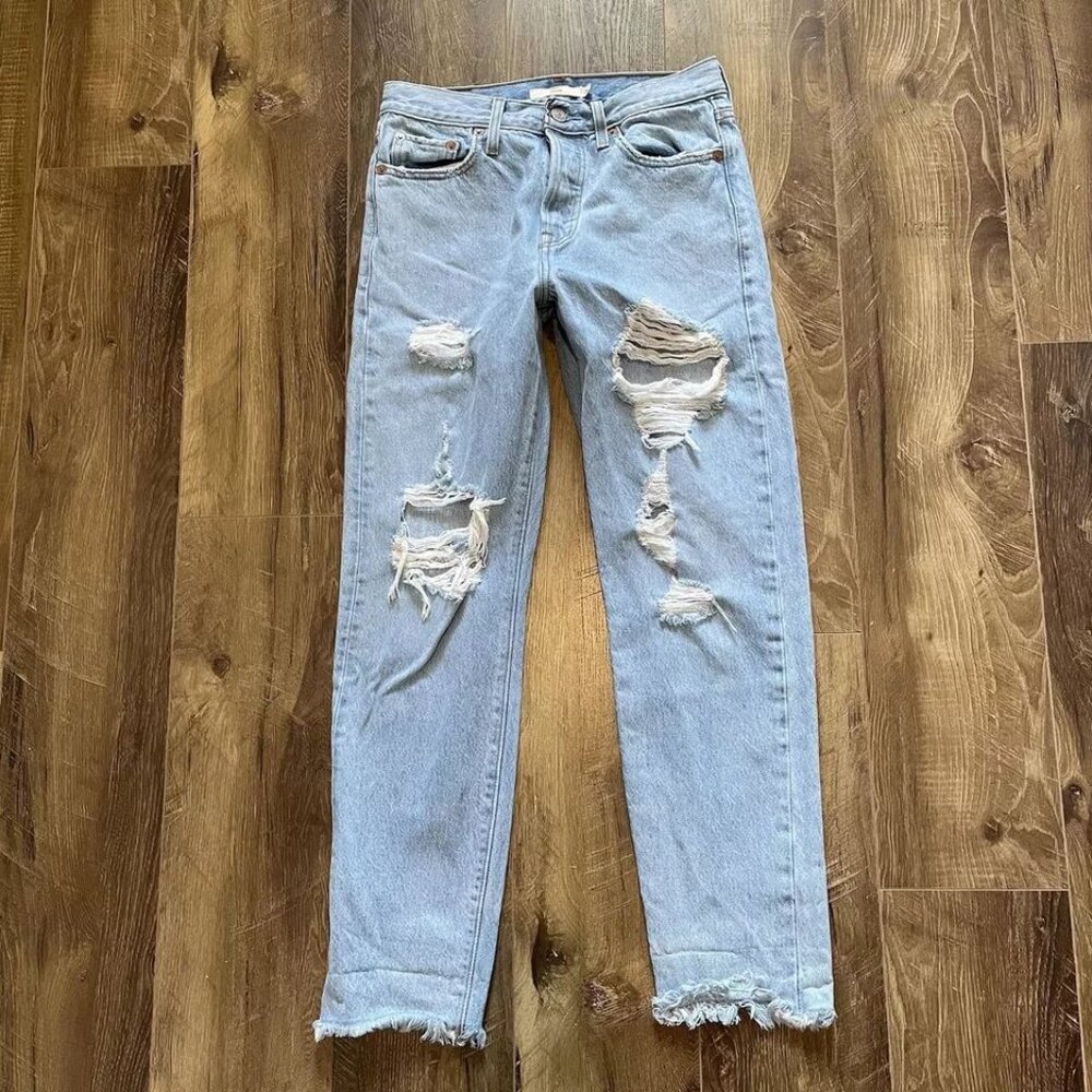 Levi's Light Blue Cropped Distressed Jeans